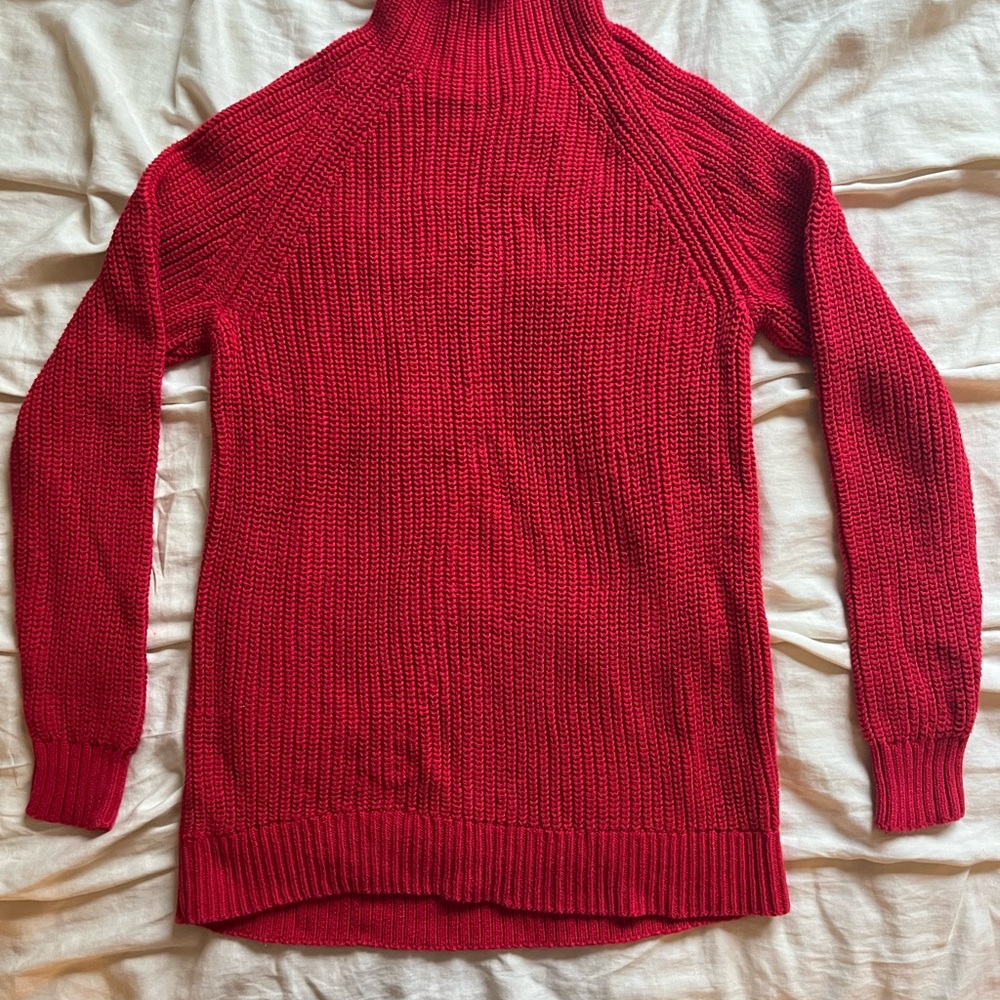 Classic Red Turtleneck Knit Sweater - Women's